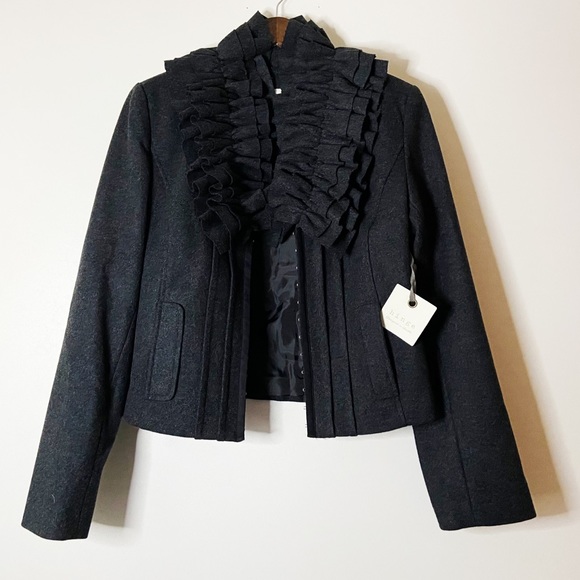 hinge Jackets & Blazers - HINGE | NWT Wool Ruffle Jacket Blazer Charcoal Ruffle Collar Size Large Women’s